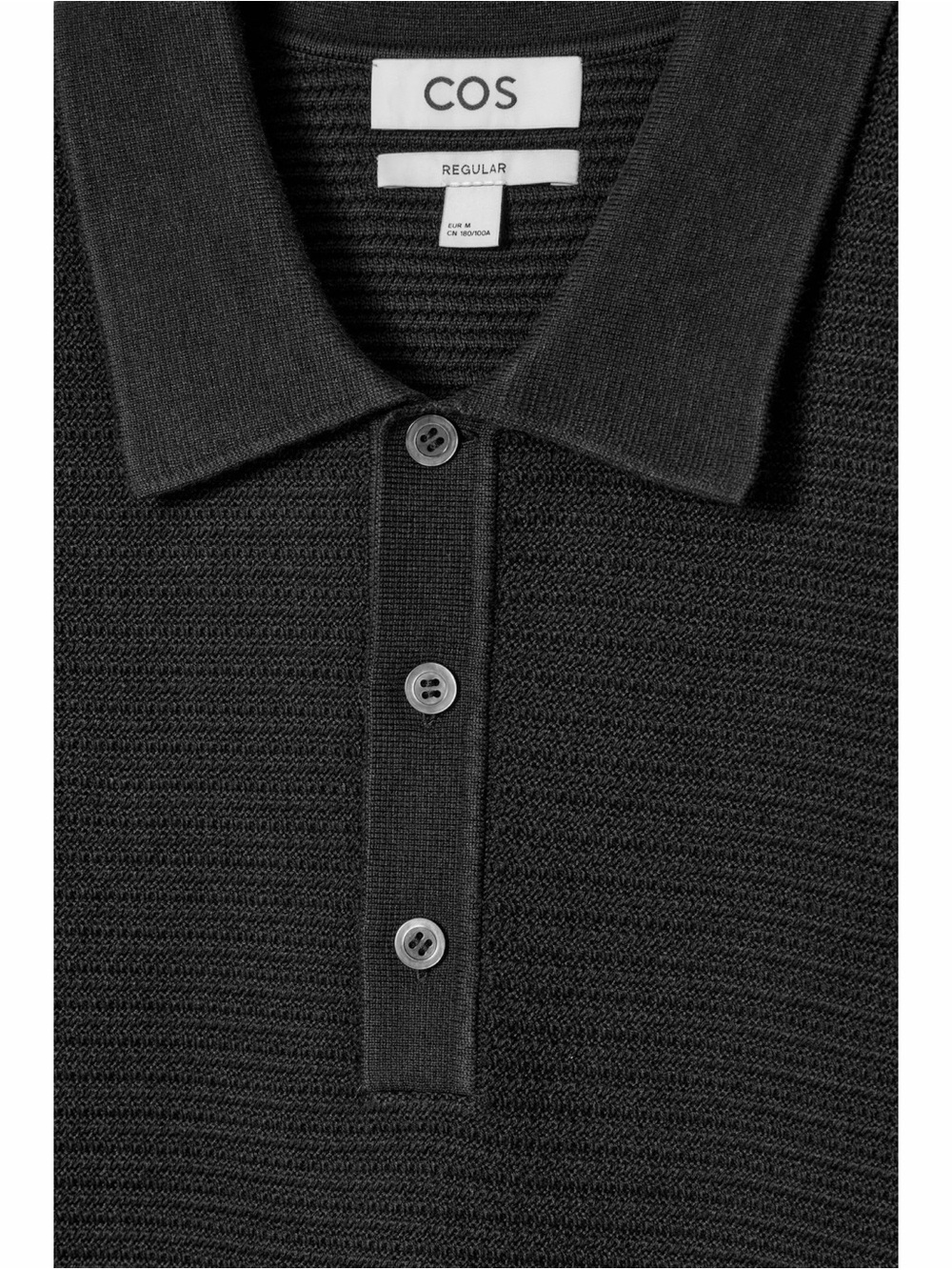 COS TEXTURED KNITTED COTTON POLO SHIRT BLACK - Picture 2 of 6